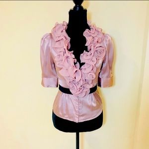 bebe Satin Ruffle Blouse - Size Small